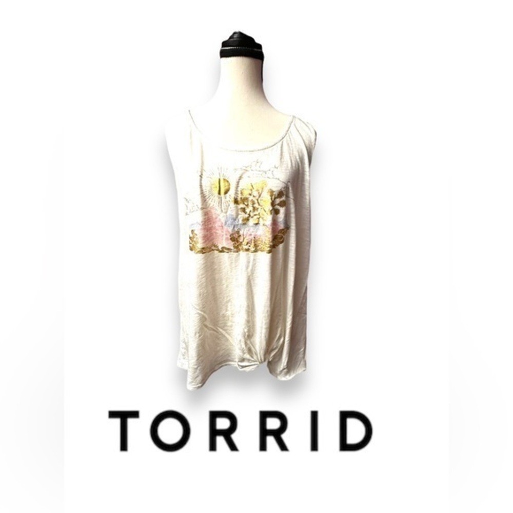 Women’s torrid 2 Ivory Joshua Tree Slub Jersey Tie-Front Tank 2x 18w 20w